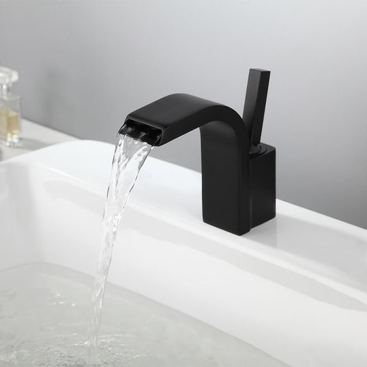 Modern Brass Bathroom Sink Faucet with Waterfall Spout and Lever Handle Main Product Image