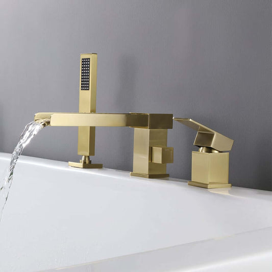 Modern Brass Deck Mounted Bathtub Faucet with Hand Shower Main Product Image