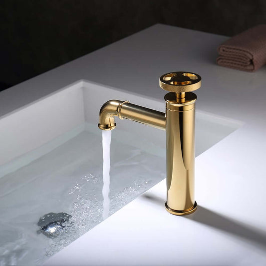 Modern Brass Single Hole Bathroom Faucet with Fixed Spout and Gold Finish Main Product Image