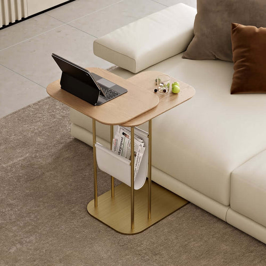 Modern C-Shaped Side Table with Rotating Top, Gold Main Product Image