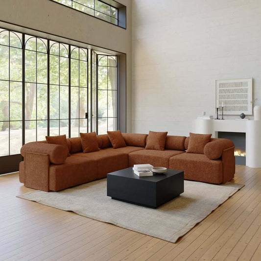 Modern Chenille Velvet Sectional Sofa With Round Arms Main Product Image