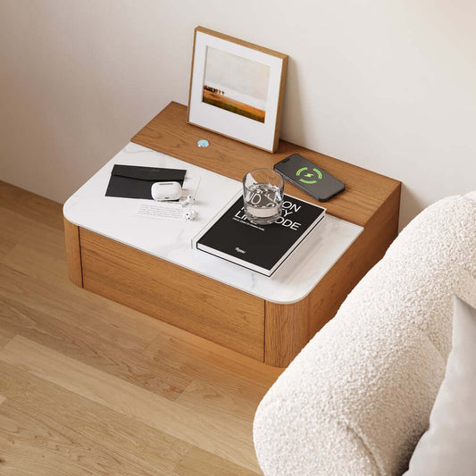 Modern Cherry Nightstand With Sintered Stone Top & LED Light Main Product Image