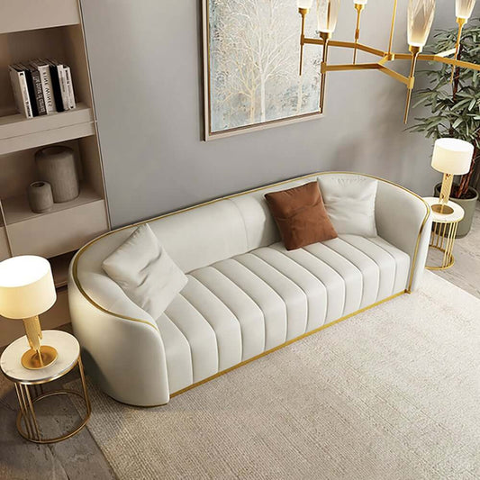 Modern Curved White Sofa With Gold Legs - Faux Leather Main Product Image
