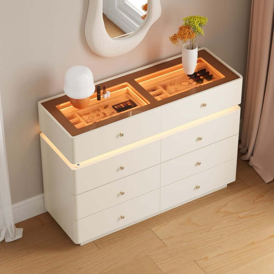 Modern Double Dresser with LED Lighting and Jewelry Storage Main Product Image