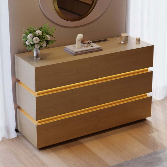 Modern Double Dresser with Six Drawers and Adjustable Lighting Main Product Image