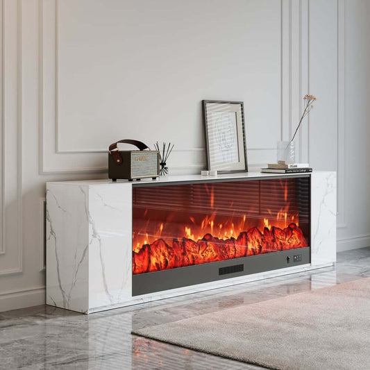 Modern Electric Fireplace TV Stand, 70-79 Inch, Sintered Stone Main Product Image
