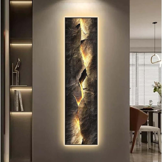 Modern Engineered Wood Wall Art with LED Lighting and Stone Texture Main Product Image
