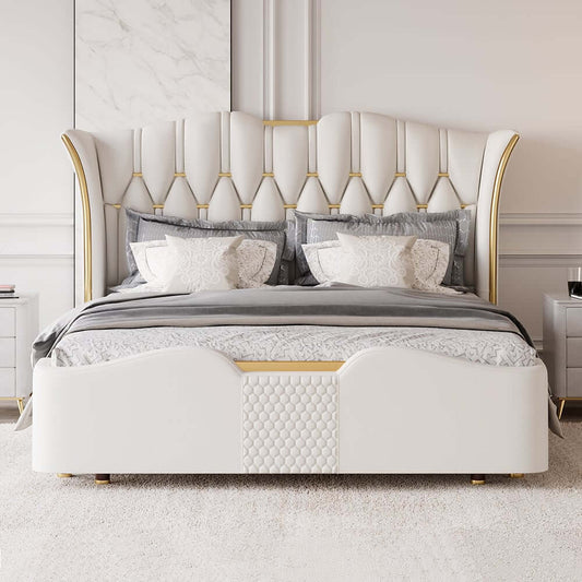 Modern Faux Leather King Bed With Gold Trim Main Product Image