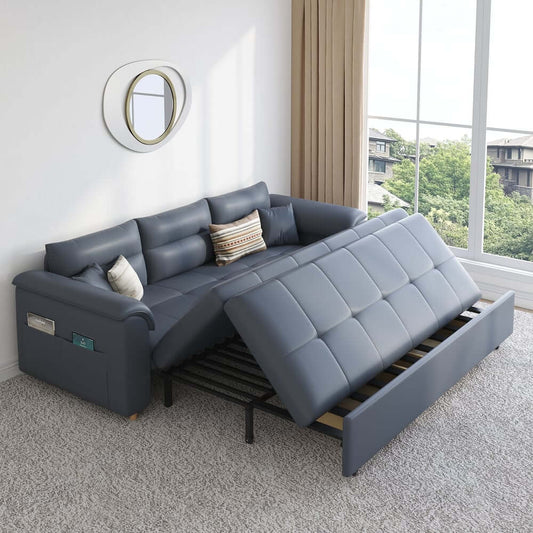 Modern Faux Leather Sofa Bed With Storage And Pillow Arms Main Product Image