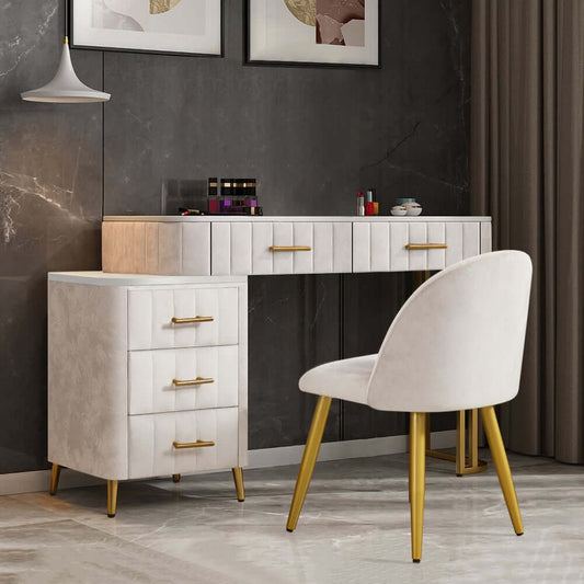 Modern Faux Marble Vanity Set With Stool - White & Gold Main Product Image