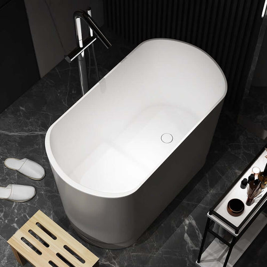 Modern Freestanding Double Ended Soaking Bathtub in Stone Resin