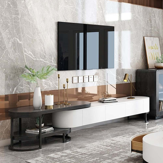 Modern Freestanding TV Stand With Drawers - White & Black Main Product Image