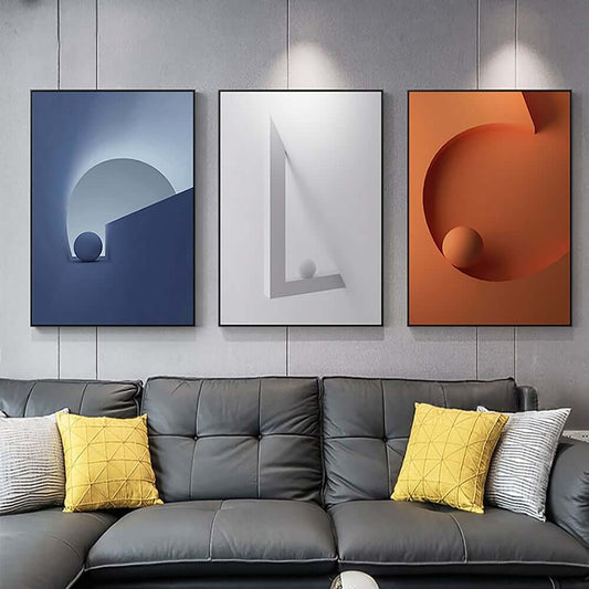 Modern Geometric Canvas Wall Art Set with Frame – Blue & Orange Main Product Image