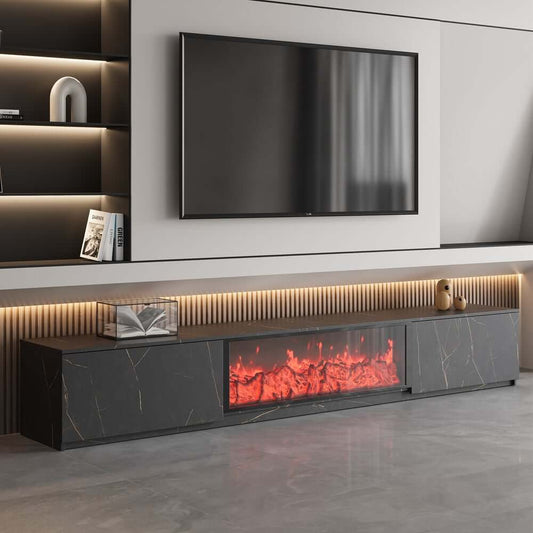 Modern Glossy White Fireplace TV Stand, 2 Drawers Main Product Image