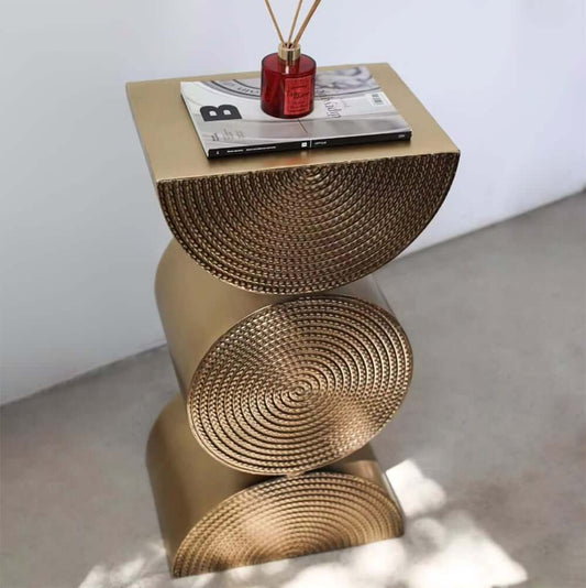 Modern Gold Metal Pedestal Side Table With Sculptural Design Main Product Image
