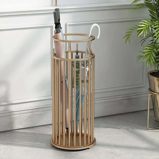 Modern Gold Metal Umbrella Stand with Marble Pillar Design Main Product Image