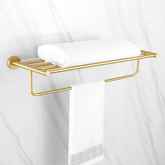 Modern Gold Solid Brass Bathroom Wall Shelf with Towel Rod Main Product Image