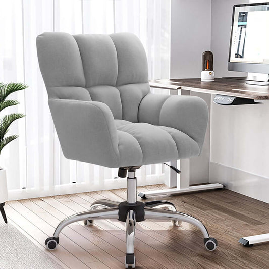 Modern Gray Conference Chair with Linen Upholstery and Chrome Frame Main Product Image
