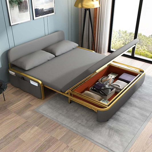 Modern Gray Faux Leather Sofa Bed With Storage Main Product Image