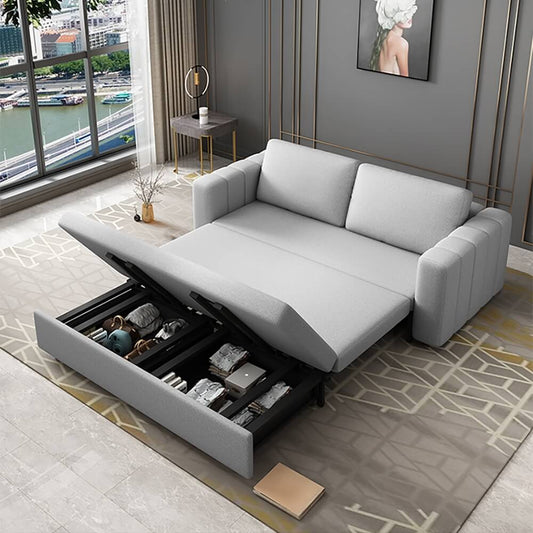 Modern Gray Linen Sofa Bed With Storage And Metal Legs Main Product Image