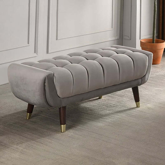 Modern Gray Velvet Upholstered Bench with Solid Wood Legs Main Product Image