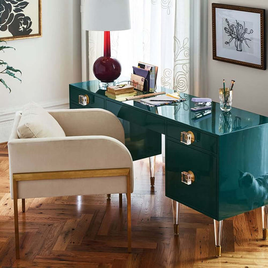 Modern Green Vanity Table With 3 Drawers, Engineered Wood Main Product Image