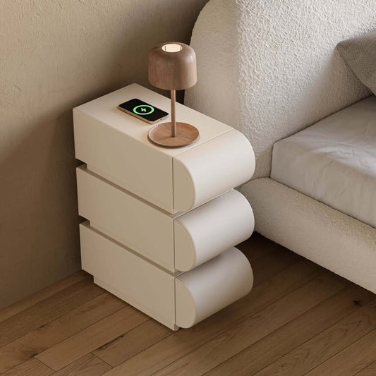 Modern Leather Nightstand with USB Ports and Wireless Charging Main Product Image
