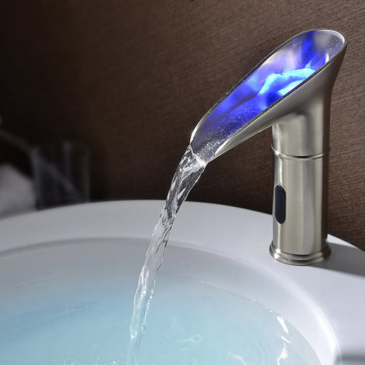 Modern LED Bathroom Sink Faucet with Waterfall Spout and Brass Finish Main Product Image