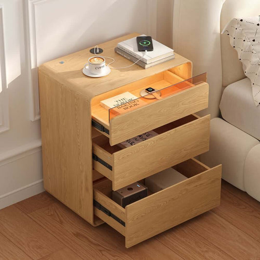 Modern LED Nightstand With Engineered Wood And 3 Drawers Main Product Image