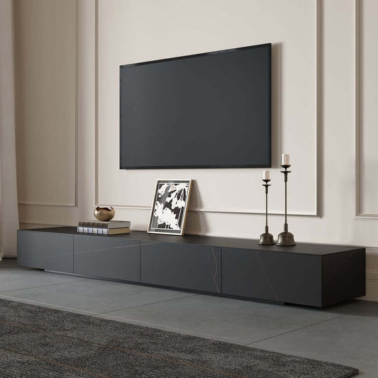 Modern Matte Black TV Stand With Electric Fireplace Main Product Image