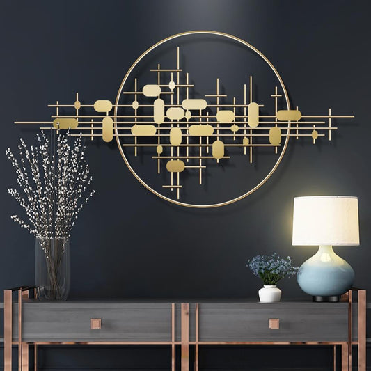 Modern Metal Wall Art with Geometric Pattern in Gold Finish Main Product Image