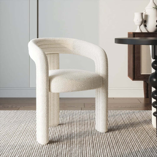 Modern Off-White Boucle Arm Chairs - Set of 4 Main Product Image