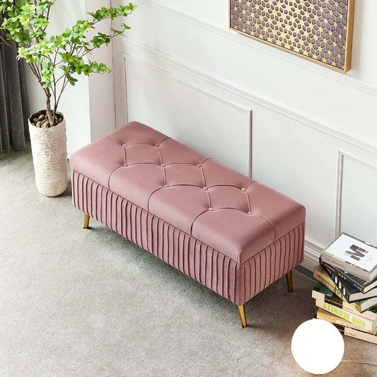 Modern Pink Velvet Storage Bench with Gold Metal Legs Main Product Image