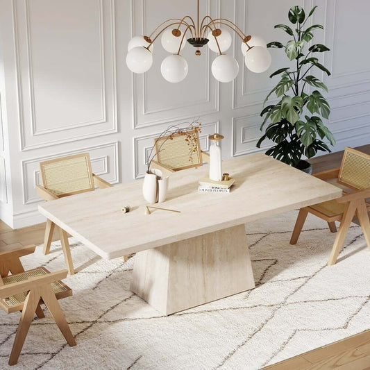 Modern Rectangular Sintered Stone Dining Table - Beige Main Product Image