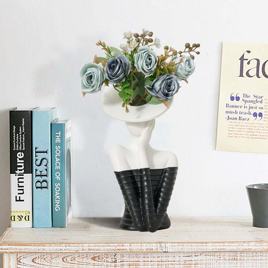 Modern Resin Floral Arrangement with Artificial Roses and Sculptural Vase Main Product Image