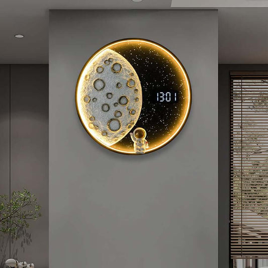 Modern Resin Wall Clock with 3D Lunar Texture and LED Lighting Main Product Image