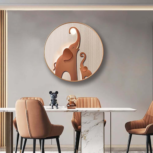 Modern Round Elephant Wall Art with Frame and Built-In Lighting Main Product Image