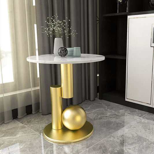 Modern Round Faux Marble End Table With Metal Pedestal Base Main Product Image
