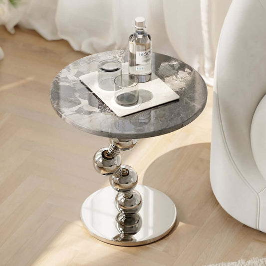 Modern Round Faux Marble Side Table With Chrome Base Main Product Image