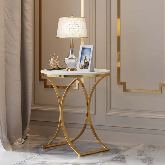 Modern Round Faux Marble Side Table With Gold Frame Main Product Image