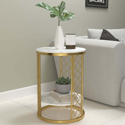 Modern Round Faux Marble Side Table With Gold Metal Frame Main Product Image