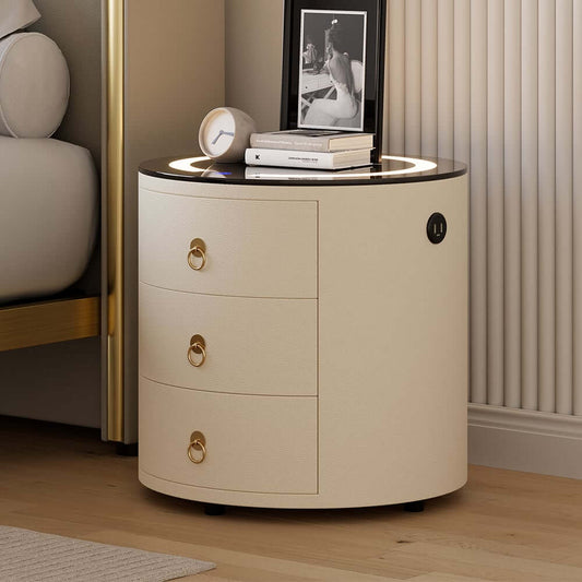 Modern Round Nightstand With LED & Wireless Charging Main Product Image