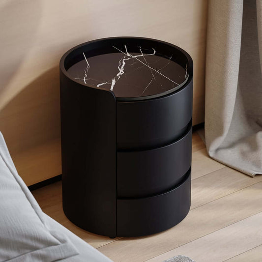 Modern Round Nightstand With Sintered Stone Top Main Product Image