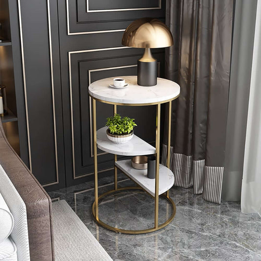 Modern Round Sintered Stone End Table With Gold Base Main Product Image
