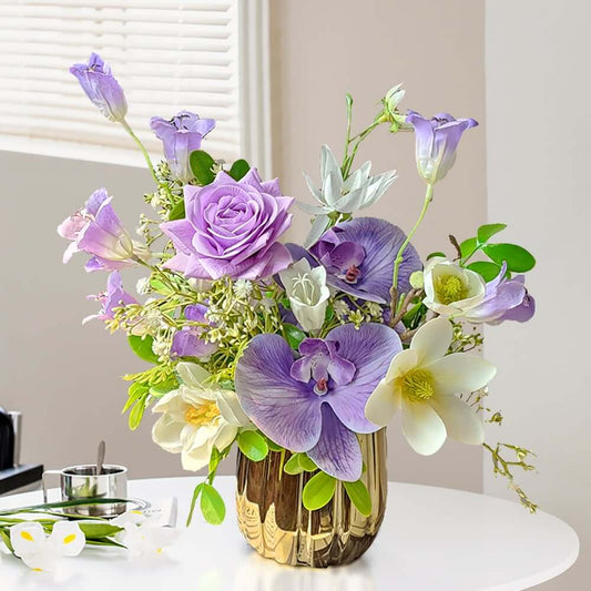 Modern Silk Floral Arrangement with Gold Ceramic Planter Main Product Image