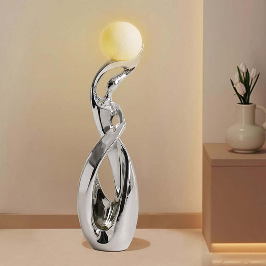 Modern Silver Resin Sculpture with LED Illuminated Sphere Main Product Image