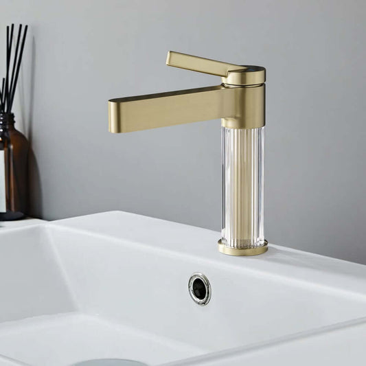 Modern Single Hole Bathroom Faucet with Brass Construction and Brushed Gold Finish Main Product Image