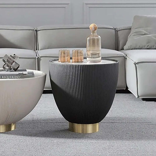 Modern Sintered Stone Coffee Table With Gold Drum Base Main Product Image