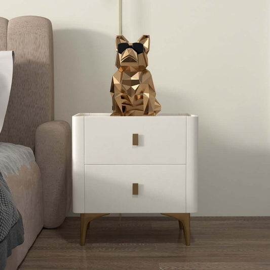Modern Sintered Stone Nightstand With Faux Leather Drawers Main Product Image