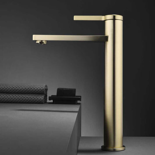 Modern Solid Brass Bathroom Faucet with Brushed Gold Finish Main Product Image